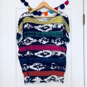 Joseph A. Colorful Striped Knit Top Cool 1980’s Retro Vibe Black White Yellow